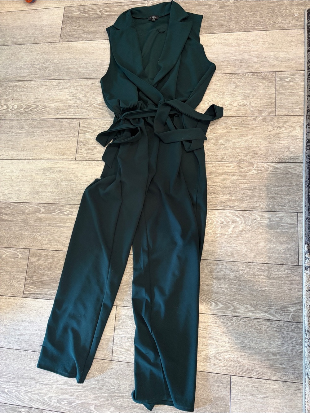 Eclipse Dark Teal Sleeveless Wrap Jumpsuit with Waist Tie